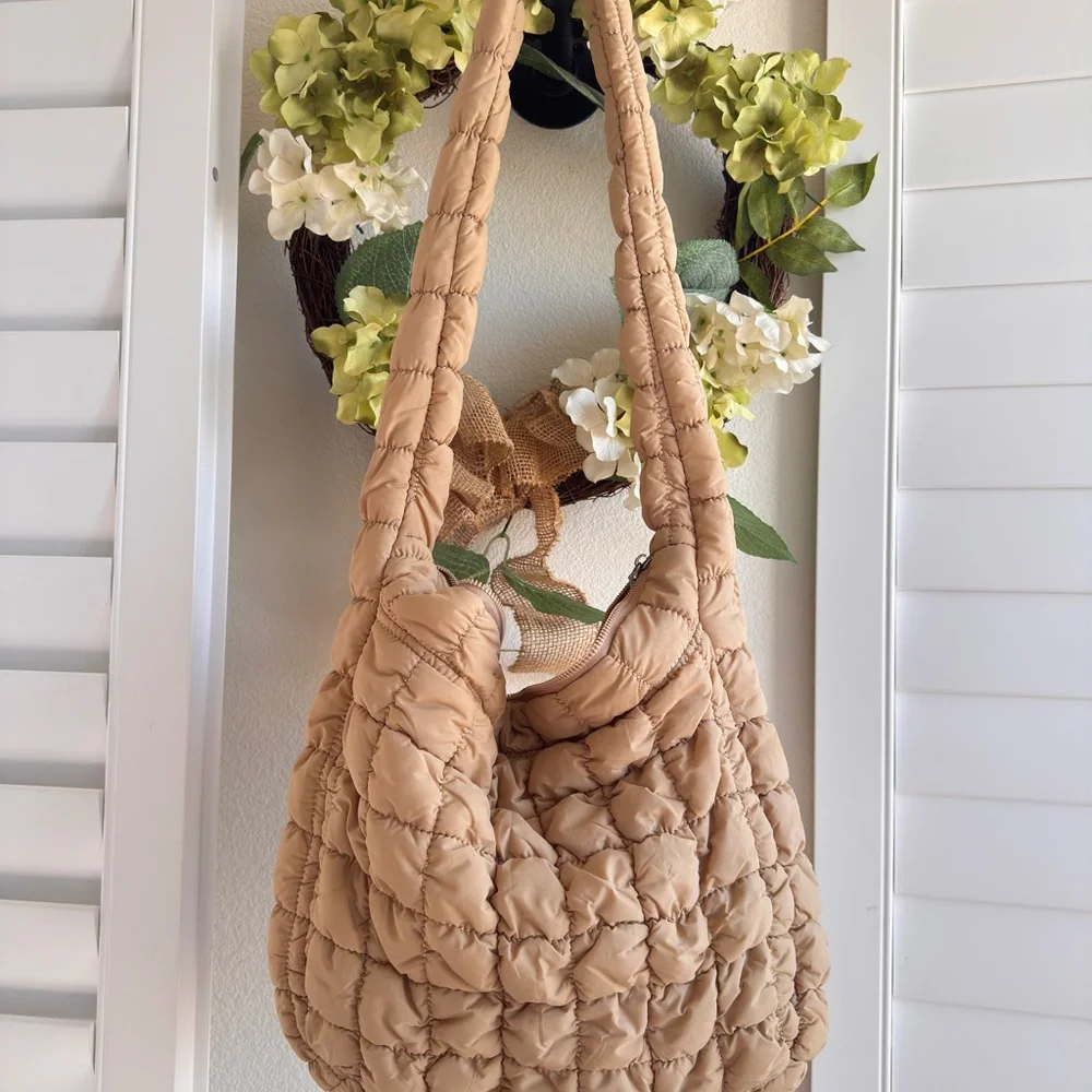 Boutique. Tan Quilted Hobo Bag